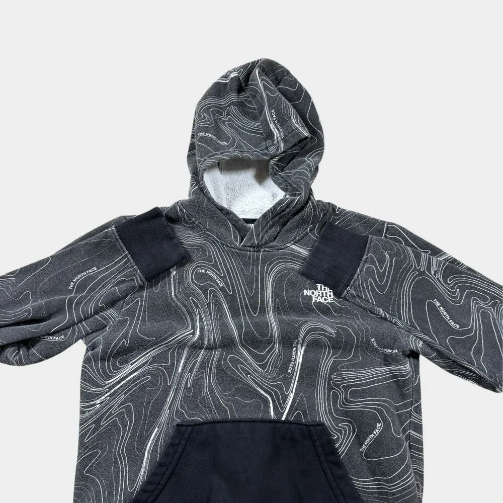 The North Face Boys Hoodie Small 7/8 Gray Topo Map Print Pullover Sweatshirt TNF